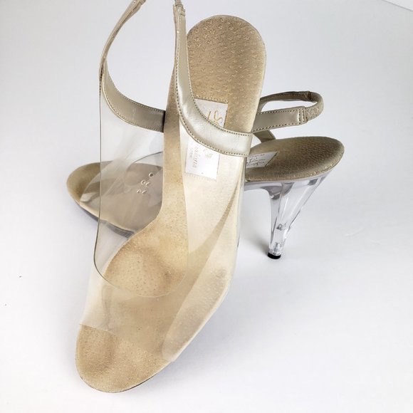 Clear Vinyl Pageant Prom Peep Toe 4.5” Heels 9.5M - Picture 3 of 11
